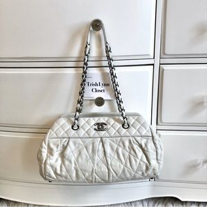 CHANEL Quilted White Leather Bowler Bag